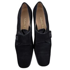 Ferragamo ~ Women’s  Black Suede ~ Heeled Loafers ~  Size 7